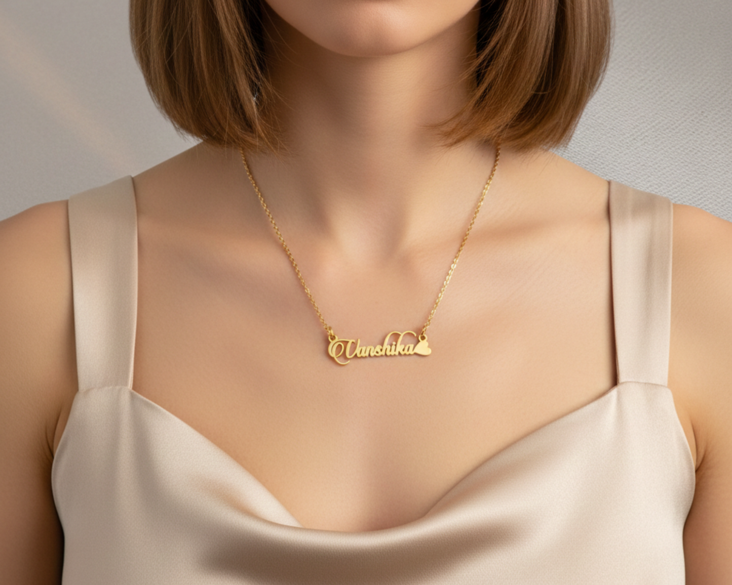 CUSTOMIZED single NAME NECKLACE WITH HEART With Ur "name" With' 24k Gold Plating