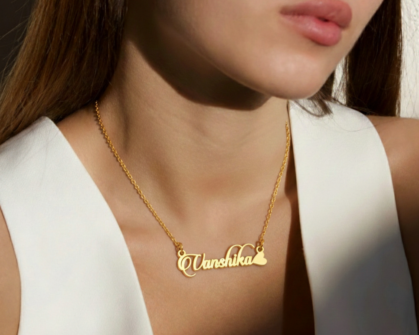 CUSTOMIZED single NAME NECKLACE WITH HEART With Ur "name" With' 24k Gold Plating